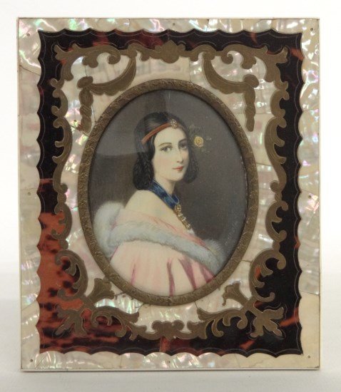Miniature Portrait Signed Stieler: 19th c. oval miniature portrait on ivory signed "Stieler", probably Joseph Karl Stieler (German 1781-1858). Sight 3 1/4" x 2 1/2".