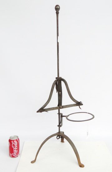 Scottish Roaster: Blacksmith made Scottish roaster. 35" Ht., note rams head nut at base.