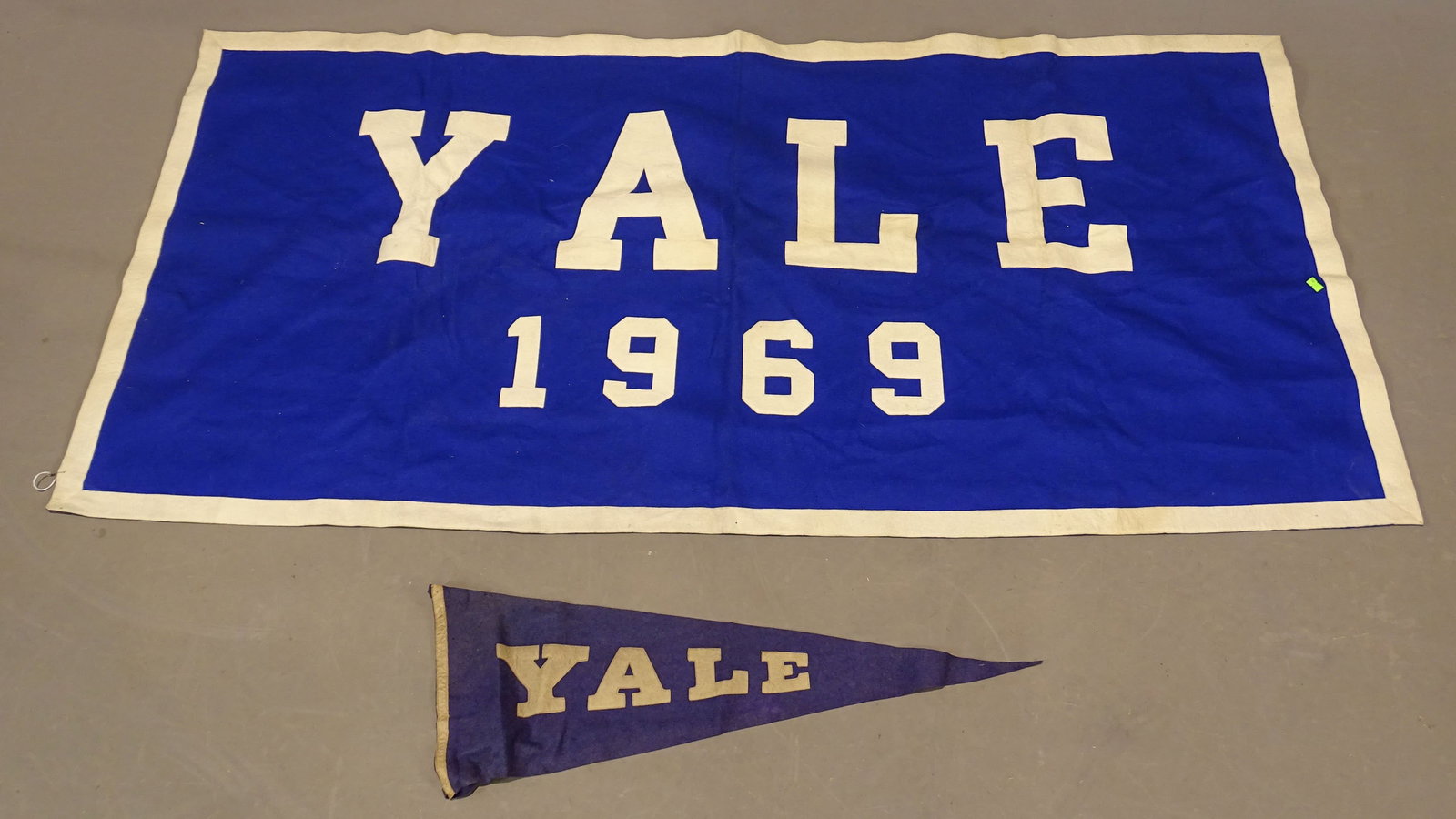 Vintage Yale Banner & Pennant: Vintage Yale University banner. 1969. 34" x 70". Along with pennant (31" L.).