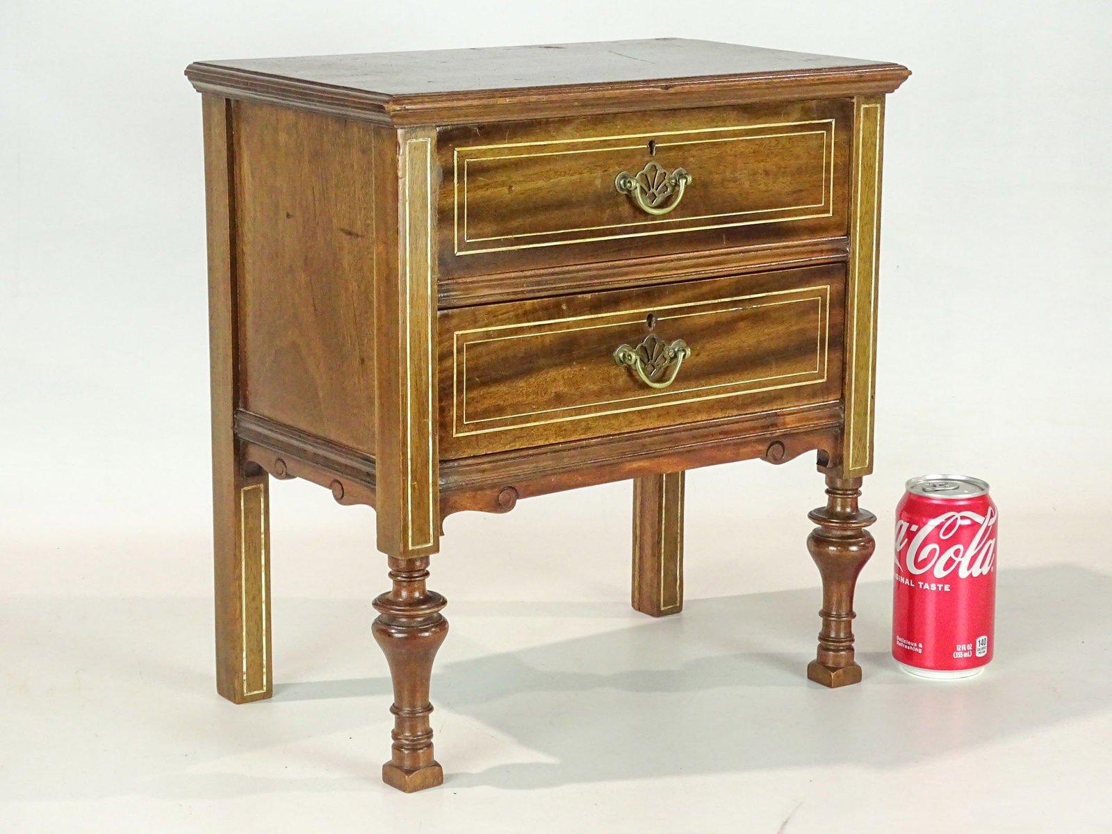 Vintage Table Top Chest: Vintage two drawer table top chest. Inlaid. 15" x 9" x 15 1/2".