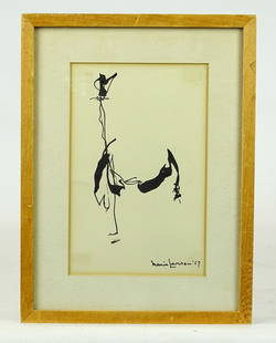 Marie Larsen Pen and Ink Drawing: Marie Larsen original pen and ink drawing. Signed and dated 1957. Frame 11 3/4" x 8 3/4".