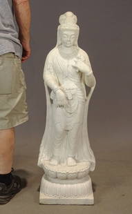 Asian Sculpture: Asian marble sculpture. 40" Ht.