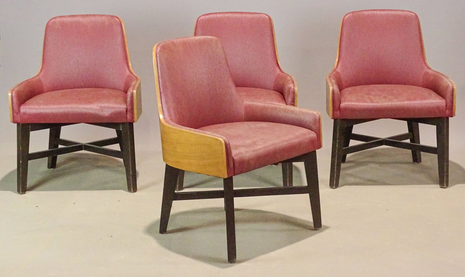 Upholstered Chair Set: (4) Mid-century modern upholstered chairs. 32" Ht., 18" seat Ht.
