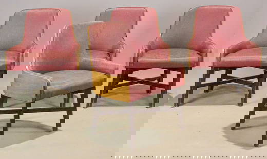 Upholstered Chair Set: (4) Mid-century modern upholstered chairs. 32" Ht., 18" seat Ht.