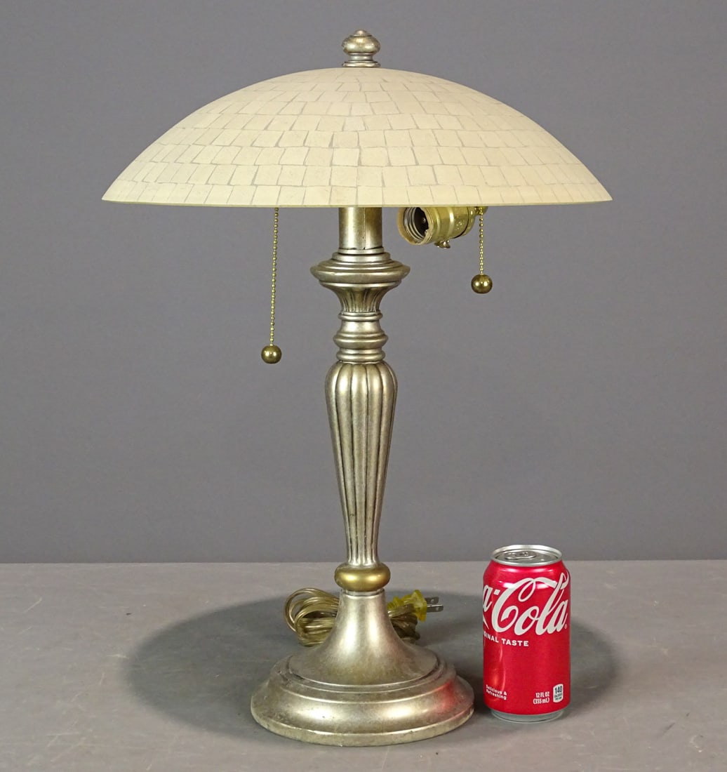 Table Lamp: Silver and gold table lamp with fluted column. 20" Ht.