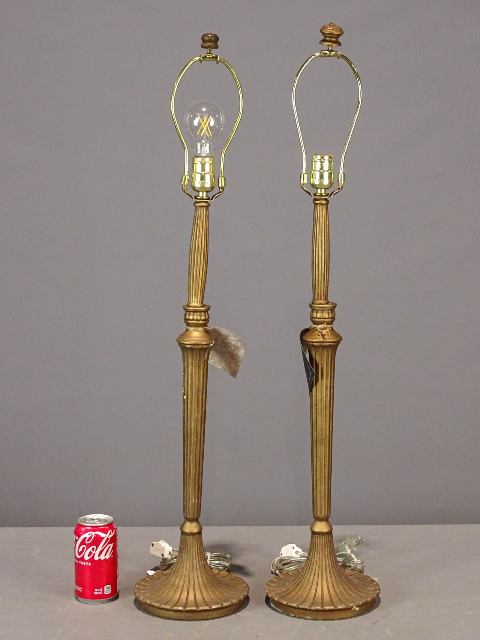 Pair of Table Lamps: Pair of table lamps with reeded columns "Fleurs L'Allumage". 33" Ht.