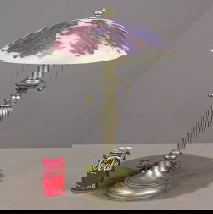 Table Lamp: Table lamp, art glass shade. 21" Ht.