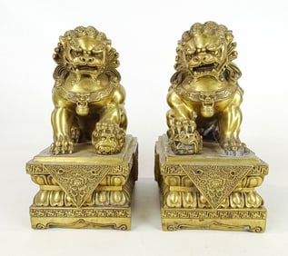Pair Brass Dogs