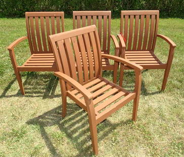 Outdoor Chairs: Set of (4) outdoor chairs labeled "Outdoor Interiors". 16" seat Ht..