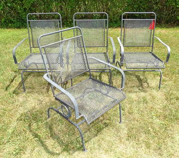 Wrought Iron Spring Chairs: Set of (4) wrought iron spring chairs in black.