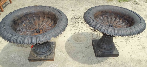 Pair Cast Iron Urns