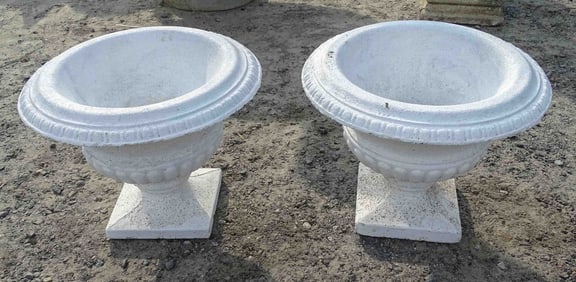 Pair Poured Stone Urns