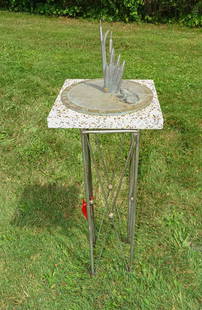 Sundial: Frog and cattails Sundial on granite and metal base. 31" base Ht..