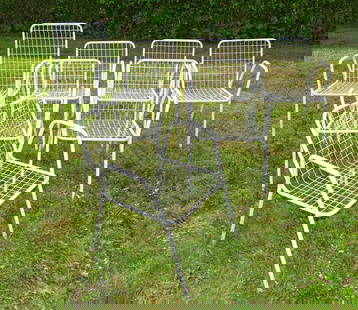 Mesh Stacking Chairs: Lot (7) white wire mesh stacking chairs. 17" seat Ht..