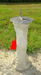 Sundial: Metal sundial on poured stone base "Count None But Sunny Hours". 24" Ht..