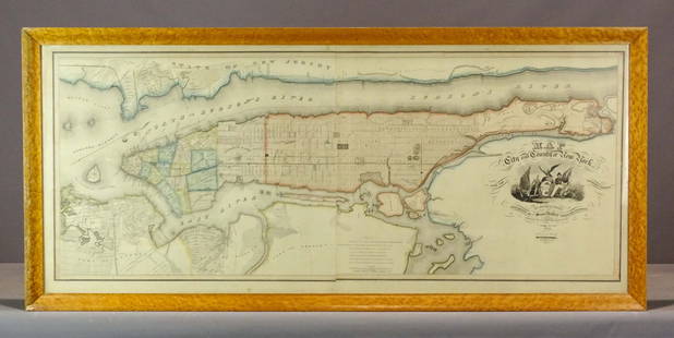 1859 New York Map: 1859 map "Map of City and County of New York". Published by Simeon DeWitt, Third Edition 1859, Stone & Clark Publishers Ithaca New York. Sight 21 1/2" x 51", overall 25" x 54".