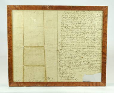 Jacob Hasbrouck Signed Document: Jacob Hasbrouck and Mary Hardenbergh signed document. Dated 1768. Overall in frame 14" x 17". Dutchess County History.