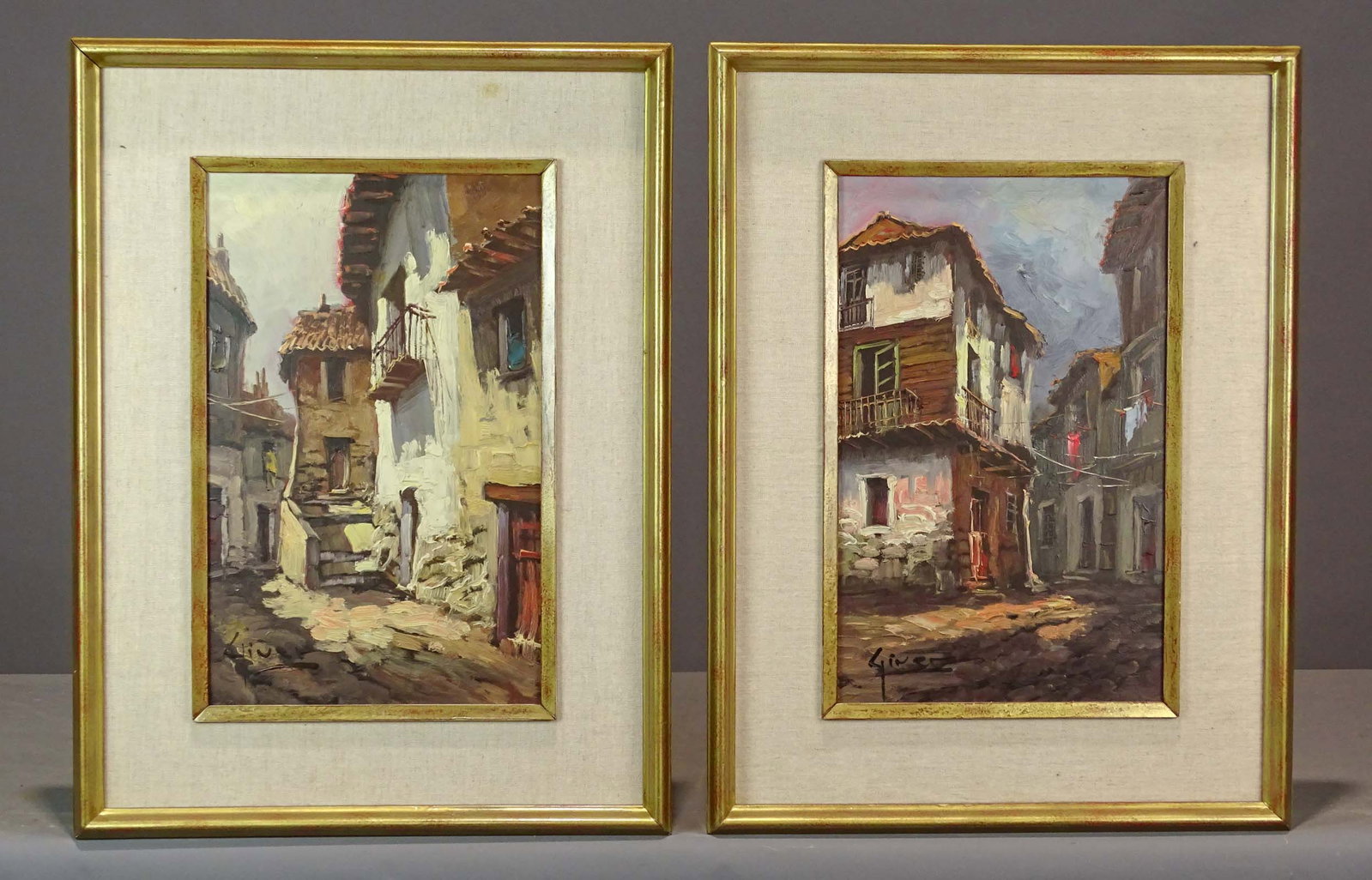 European Cityscape Paintings: Pair of Paintings, European cityscapes. Illegible signatures. Frames 25" X 19"