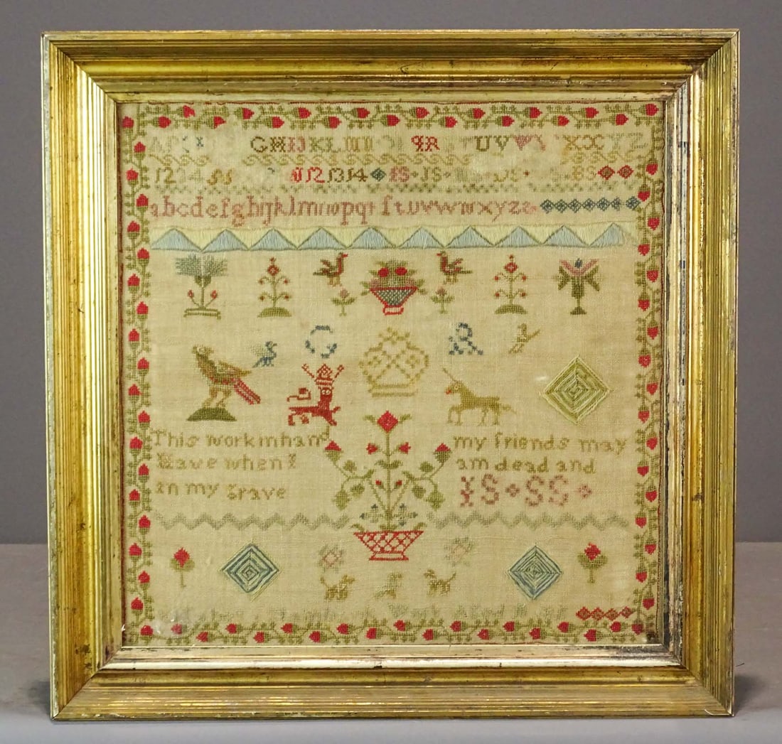 Sampler Frame: English sampler frame, crown in center. 19 3/4" square