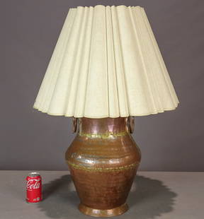 Copper Lamp: Copper container lamp. 32" Ht.