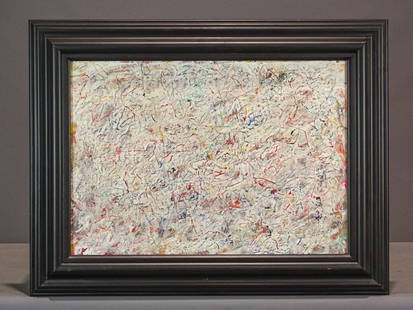 Abstract Painting: Oil on masonite, unsigned. Frame 23" x 30"
