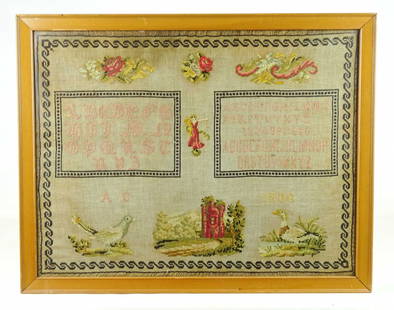 Sampler: Sampler, signed and dated "A.C. 1806". Frame 17 1/2" x 22 1/4"