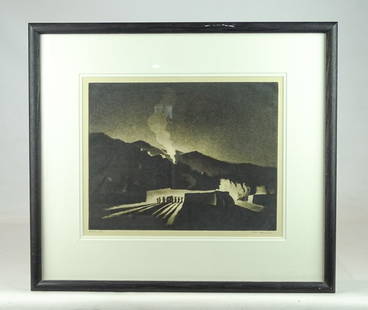 Gene Kloss (1903-1996): Gene Kloss (1903-1996), signed and numbered drypoint and aquatint "Penilente Fires". Sight 12" x 15", overall 20" x 22 1/2".