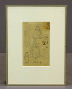 George Cruikshank (1792-1878): George Cruikshank (1792-1878), original sketch. Signed. Sight 6" x 3 1/2", overall 11" x 8".