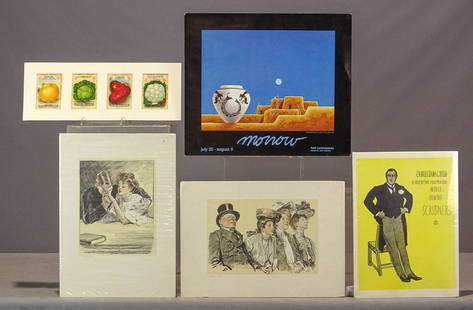 Artwork Lot: Lot including Scribners Charles Dana Gibson poster (17 1/2" x 12 1/2"), (2) Colliers posters (14" x 20"), matted seed packets (GREENE N.Y.), overall 7 1/2" x 19", South American print (17" x 20").