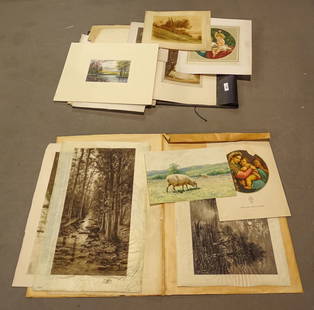 Artwork Lot: Large loose artwork lot / archive including Continental and American prints.