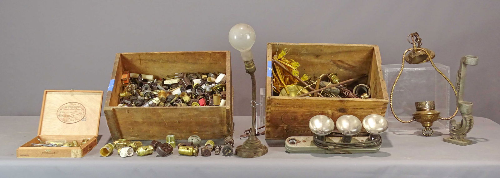 Lamp Parts and Furniture Knobs: Lot of lamp parts and furniture knobs.