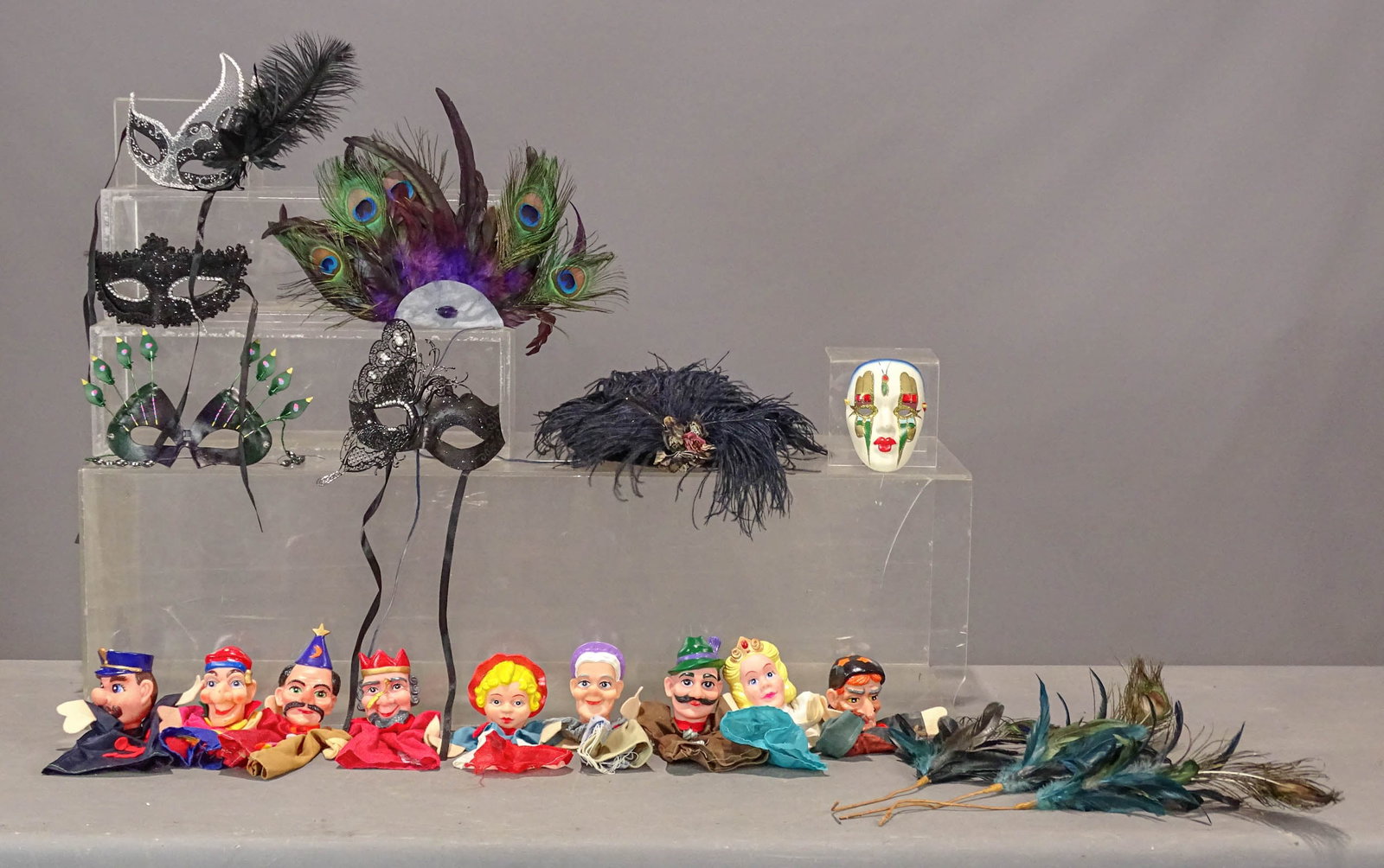 Puppet and Mask Lot: Lot (9) puppets and misc. masks.