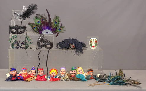Puppet and Mask Lot: Lot (9) puppets and misc. masks.