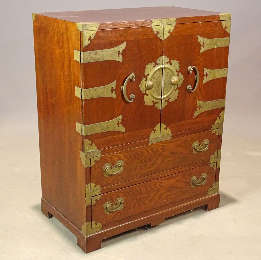 Asian Chest of Drawers: Vintage Asian chest with doors over drawers. 28 1/2" x 16 1/2" x 36" Ht..