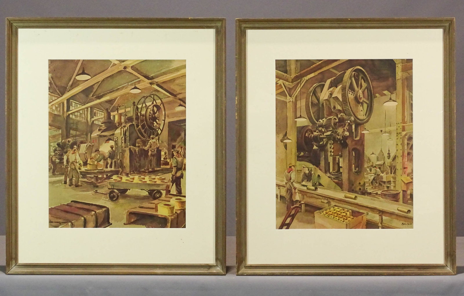 Watercolor: Industrial Subject: Two Watercolors: Industrial subject. Signed LLC "Balconi". Sight 16" x 13", overall 24 1/2" x 20 1/2".