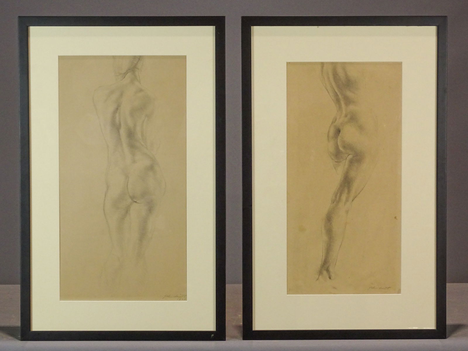 John Smith (20th Century): John Smith (20th Century), (2) nude studies. Sight 19" x 9", overall 26" x 16 1/2".
