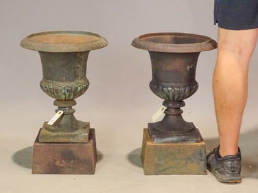 Pair Cast Iron Urns