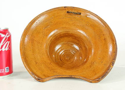 Redware Shaving Bowl: Redware shaving bowl (10" D.).