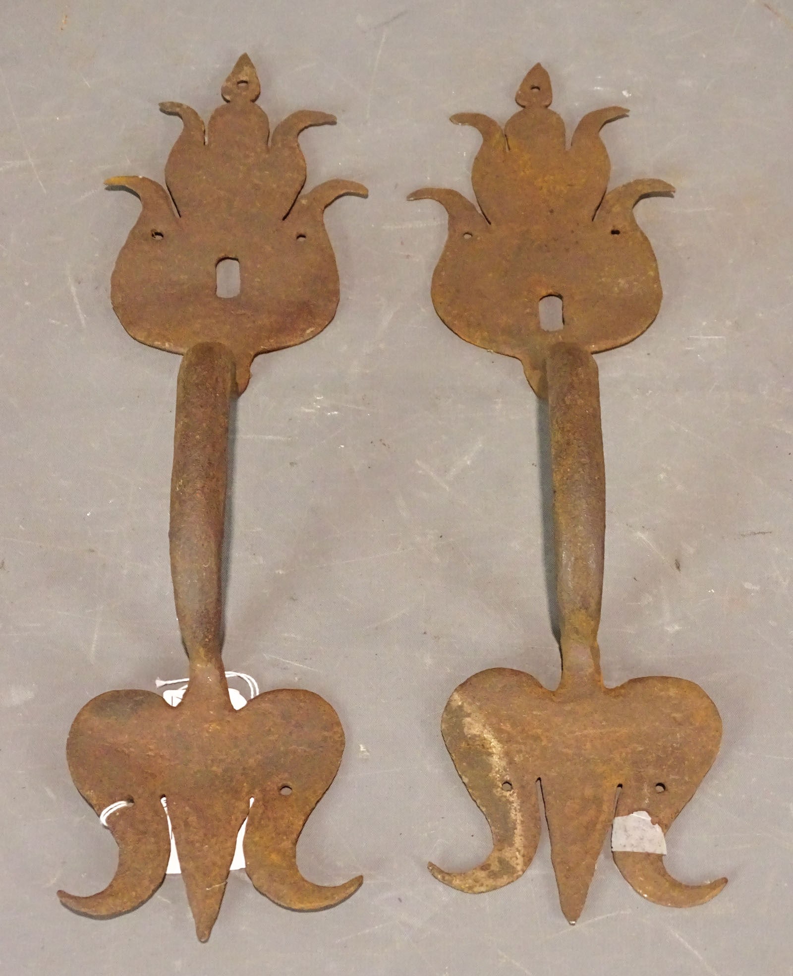 Iron Door Handles: Pair of iron door handles (15" L.).