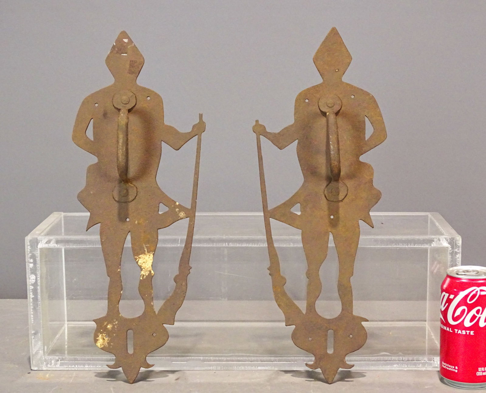 Pair Iron Soldier Door Handles: Pair of iron Soldier door handles. 16" L..