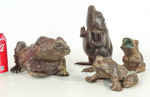 Bronze Frogs: Lot (4) bronze frogs. Largest 8" x 5" x 4" Ht..