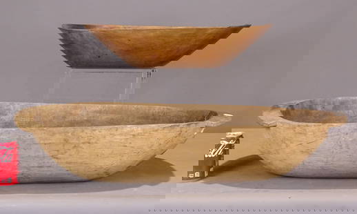 Wooden Bowls: Lot (2) early wooden bowls. 25" and 35" L..