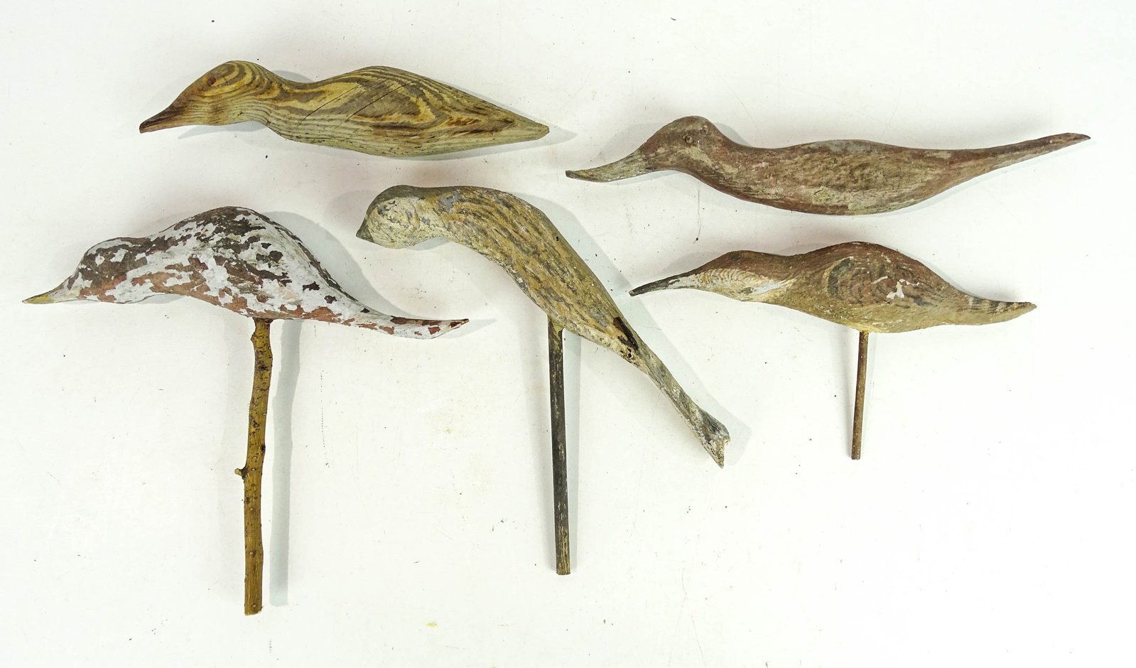 Folk Art Carved Birds: Lot (5) folk art carved birds. Largesdt 9 1/2" x 8".