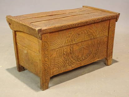19th c. Carved Chest: 19th c. European carved chest. 30" x 15" x 17" Ht..