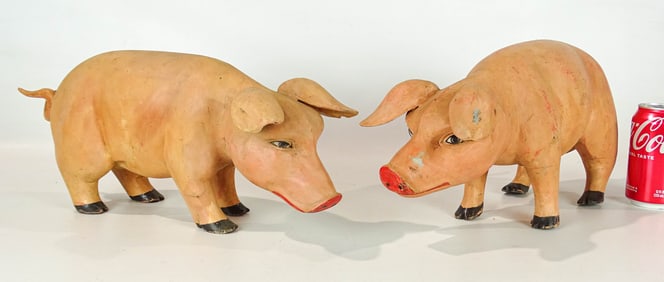 Two Wooden Carved Pigs