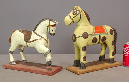 Two Folk Art Wooden Horses