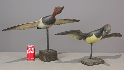 Two Folk Art Carved Birds