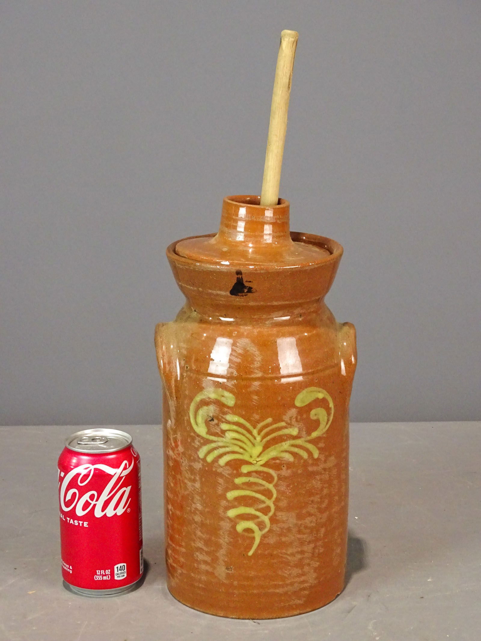 Redware Churn: Redware slip decorated churn (12 1/2" Ht.).