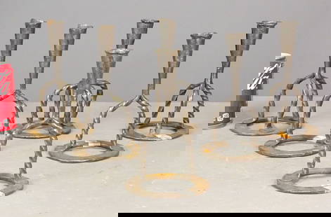 Iron Candlesticks: Lot (6) twisted base iron candlesticks. Tallest 8" Ht..