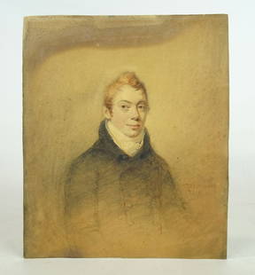 Portrait of a Young Man, 1813: Portrait of a Young Man. Drawing with watercolor on stiff paper. Signed WM Bennett, 1813, lower right. 7 1/2" x 6 1/2".
